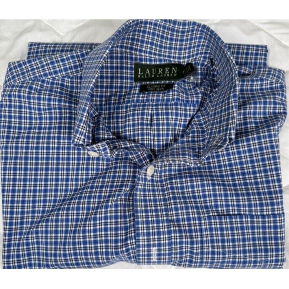 Lauren Ralph Lauren Mens Classic Fit Non Iron‎ Button Down Shirt 15-34/35 Blue